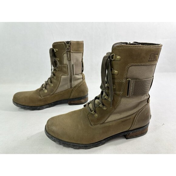 Sorel Emelie Conquest Combat Waterproof Brown Army Green Boots Womens 11 Read - Picture 4 of 7